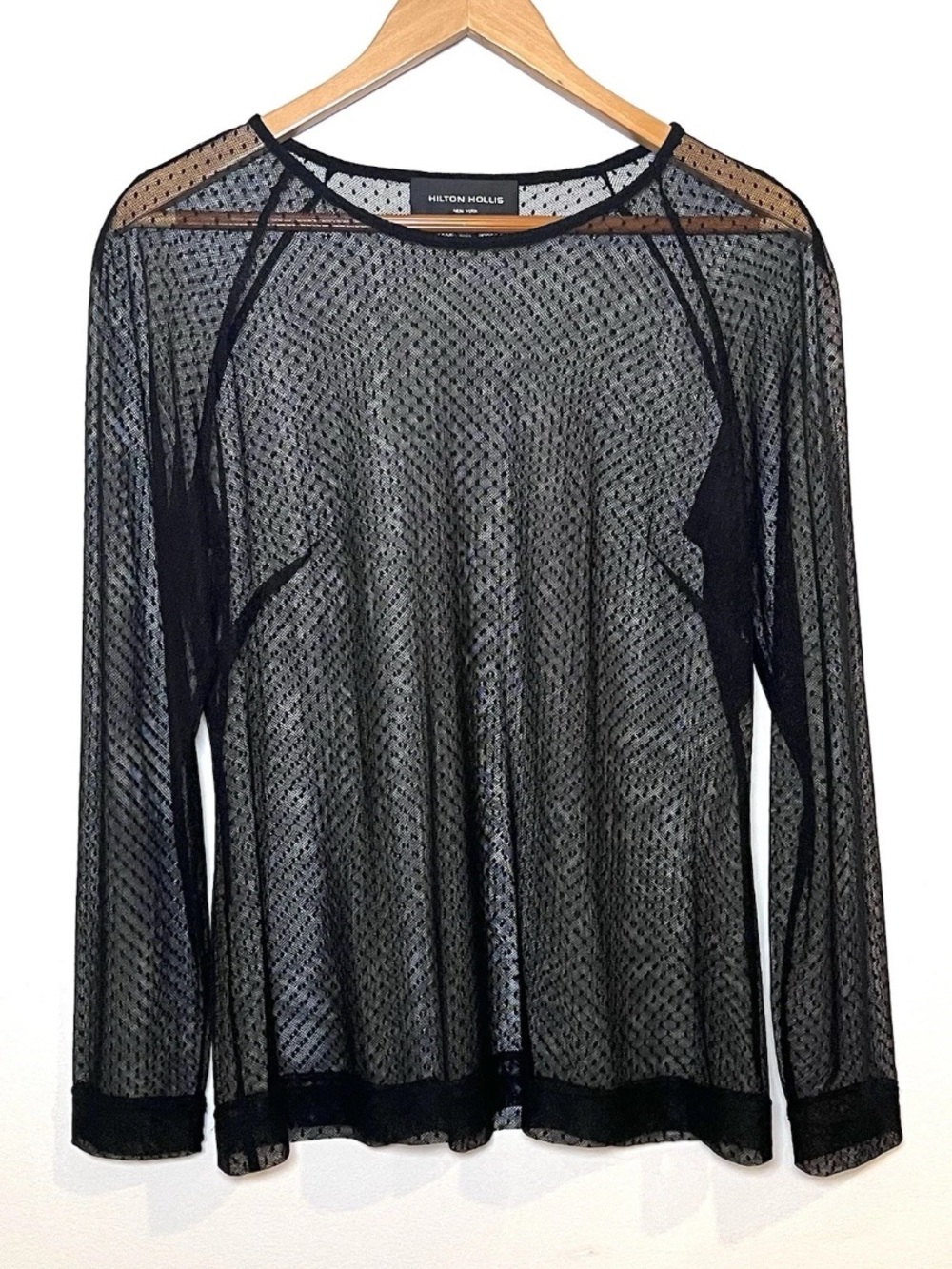 Hilton Hollis Long Sleeve Lace Top Size Large Solid Black